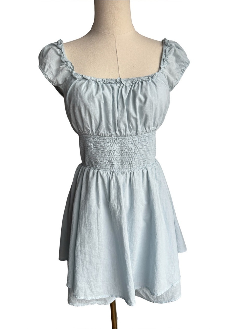 Aritzia Little Moon Blue Smocked Romper Organic Cotton Puff Sleeve Cottagecore M
